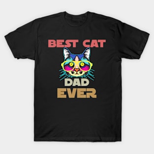 Awesome Vintage Best Cat Dad Ever With Glasses Multi Colored T-Shirt